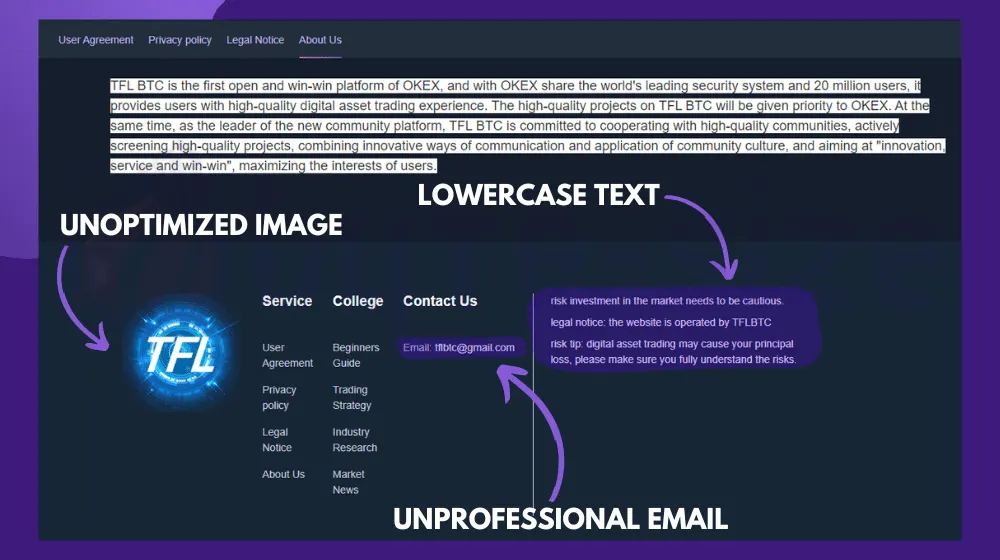 Unprofessional website layout and design