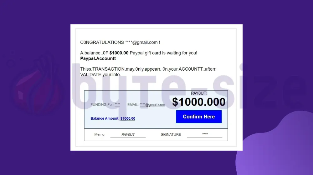$1000 PayPal gift card is waiting for you (Phishing Email)