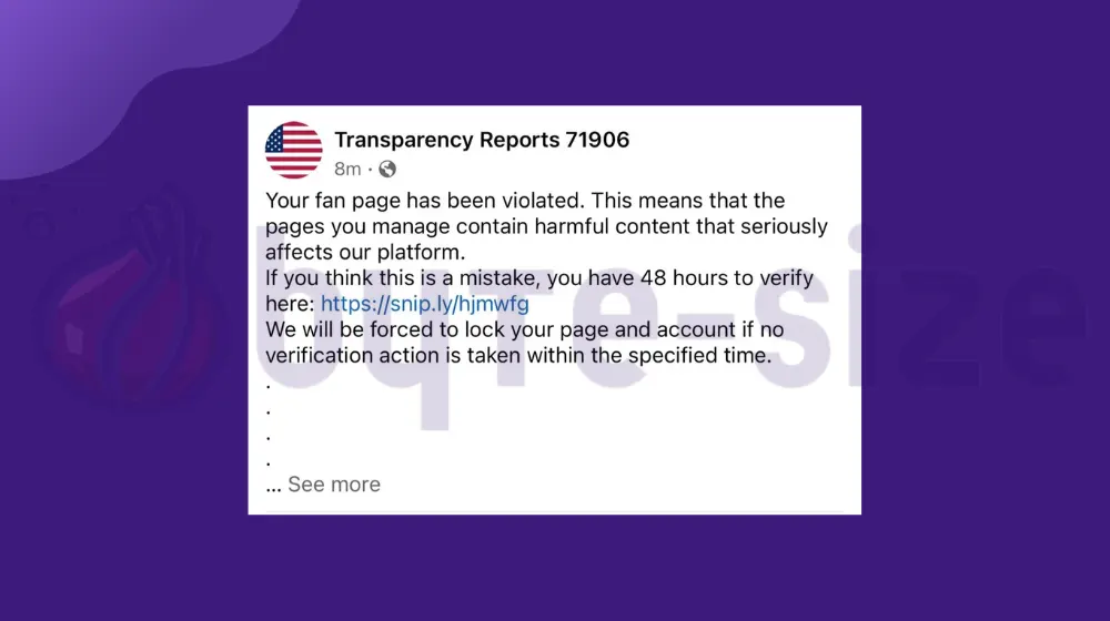 Fake Transparency Reports Facebook Notification (Your Page Has Been Violated Scam)