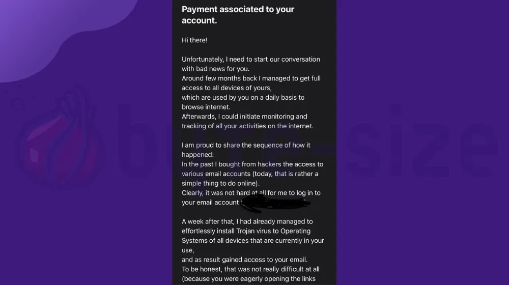 Payment associated to your account – Email Scam (Do Not Interact With It)