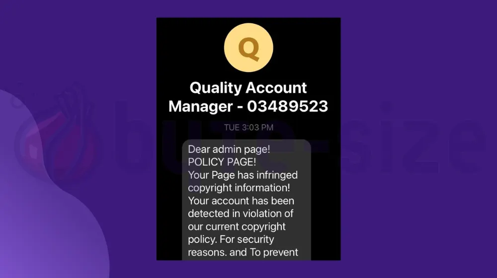 Your Page has infringed copyright information (Messenger Scam)
